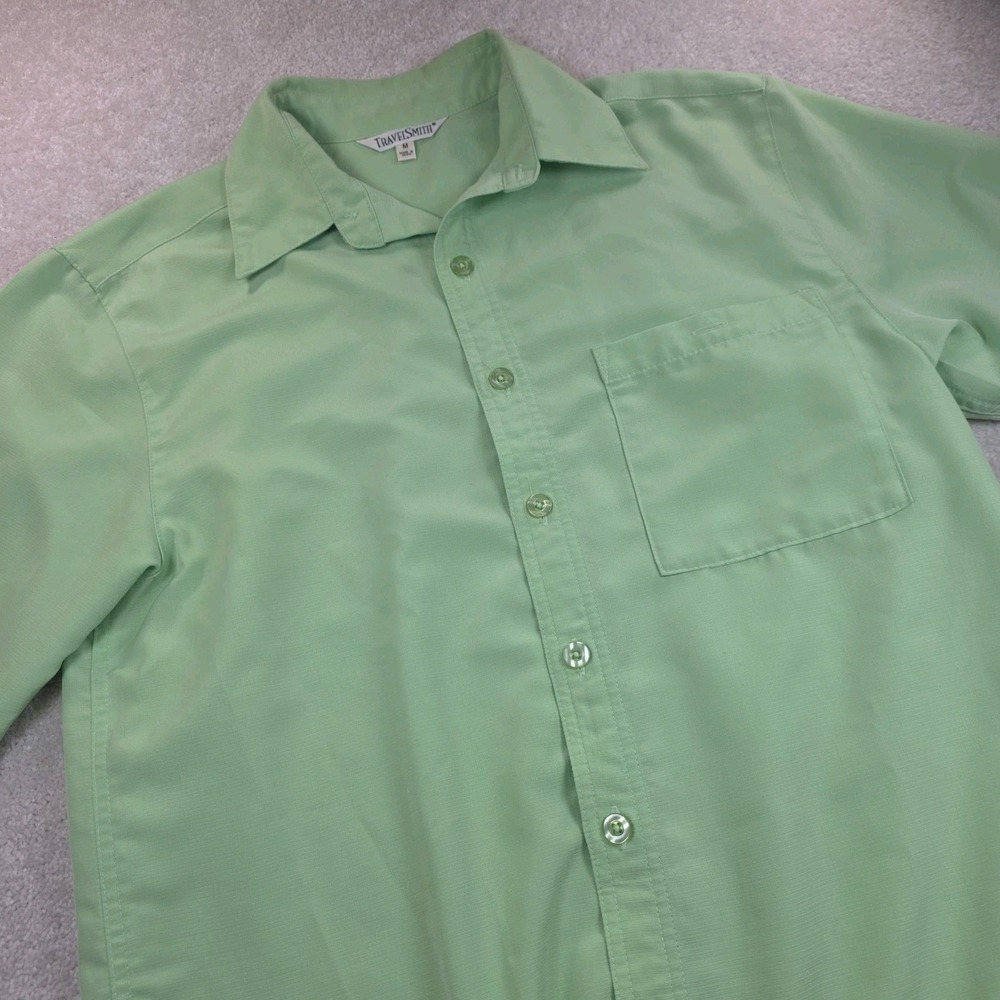 TravelSmith Shirt Mens M Green Button-Up Short Sleeve Casual Chest Pocket